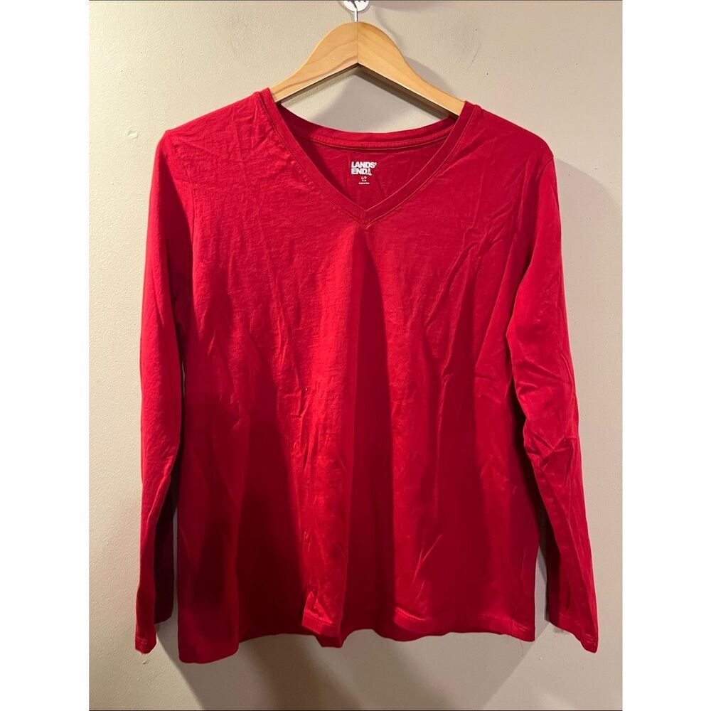 Lands' End Women's Long Sleeve V-Neck Tee in Red